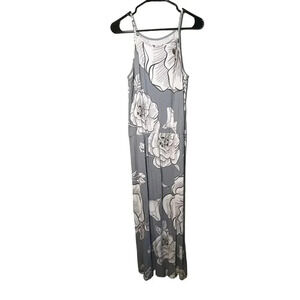 Serra Gray White Floral Sleeveless Maxi Dress Women's Size Large